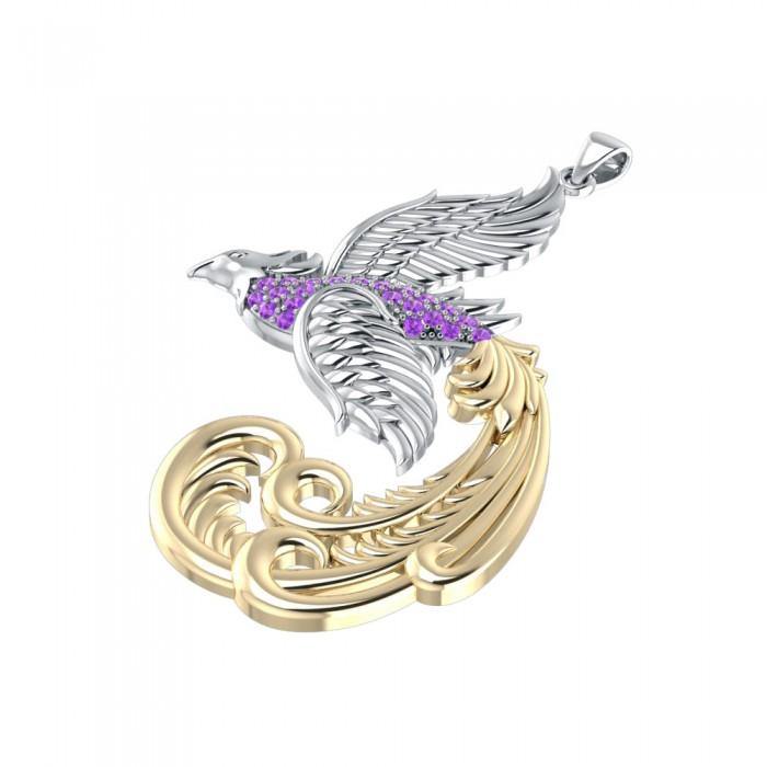 Alighting Phoenix Silver and Gold Pendant MPD2917 - Magicksymbols
