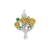 Modern Tree of Life Silver and 14K Gold Accent Pendant MPD3889
