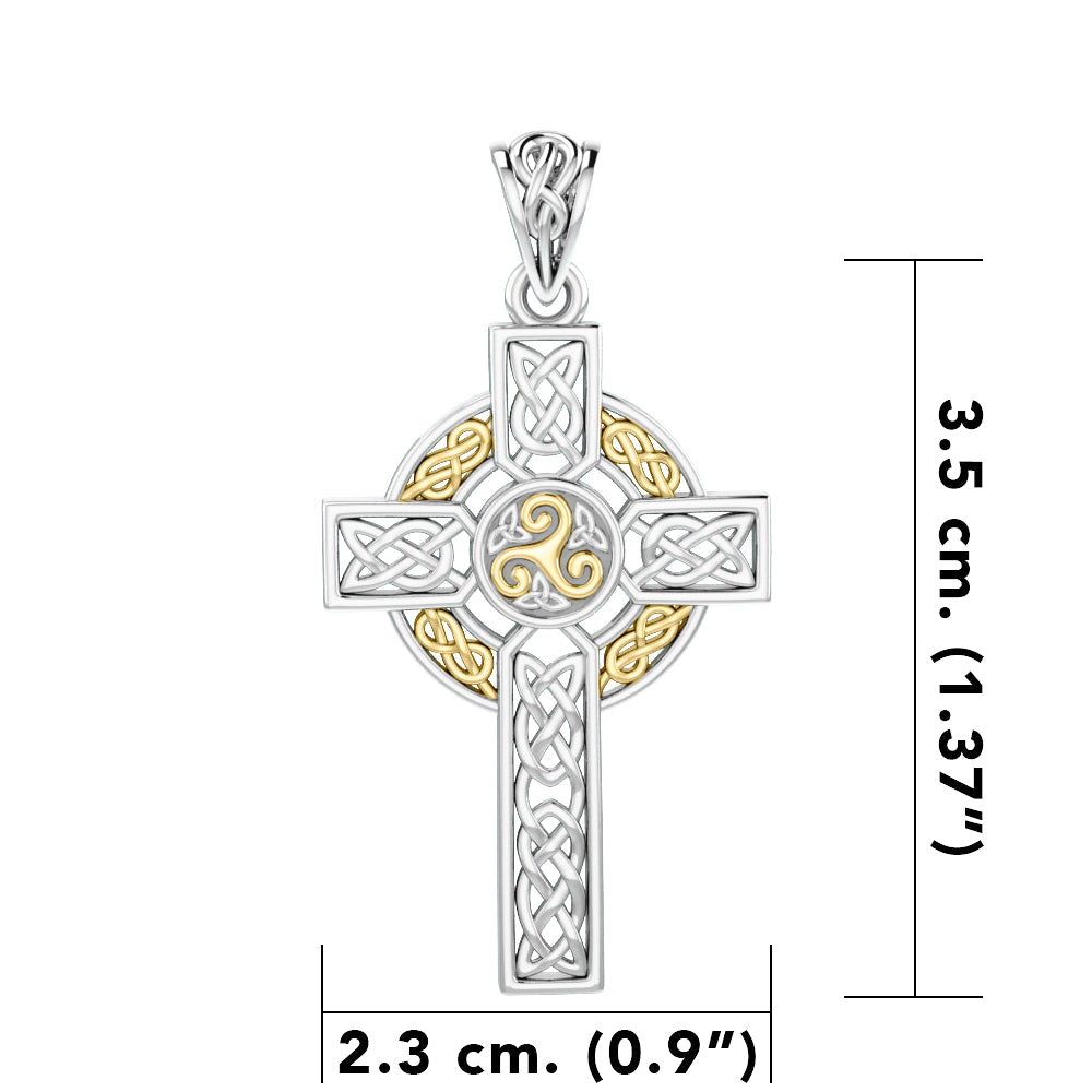 Celtic Cross Sterling Silver with  14K Gold Accent Pendant  MPD3969