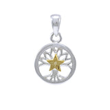 Tree of life Pentagram Silver and 14K Gold Accent Pendant MPD4250