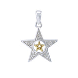 Trinity Knot Pentagram Silver and 14K Gold Accent Pendant MPD4260
