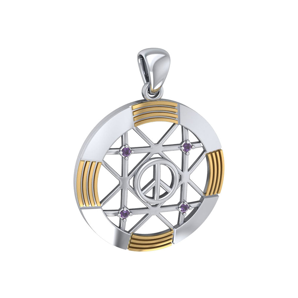 Peace Centralization Sterling Silver Pendant Jewelry with 14K Gold Vermeil and Gemstones MPD5143