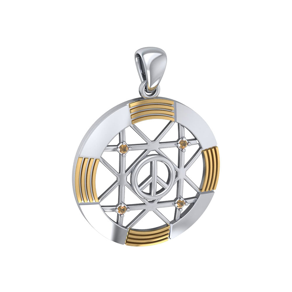 Peace Centralization Sterling Silver Pendant Jewelry with 14K Gold Vermeil and Gemstones MPD5143