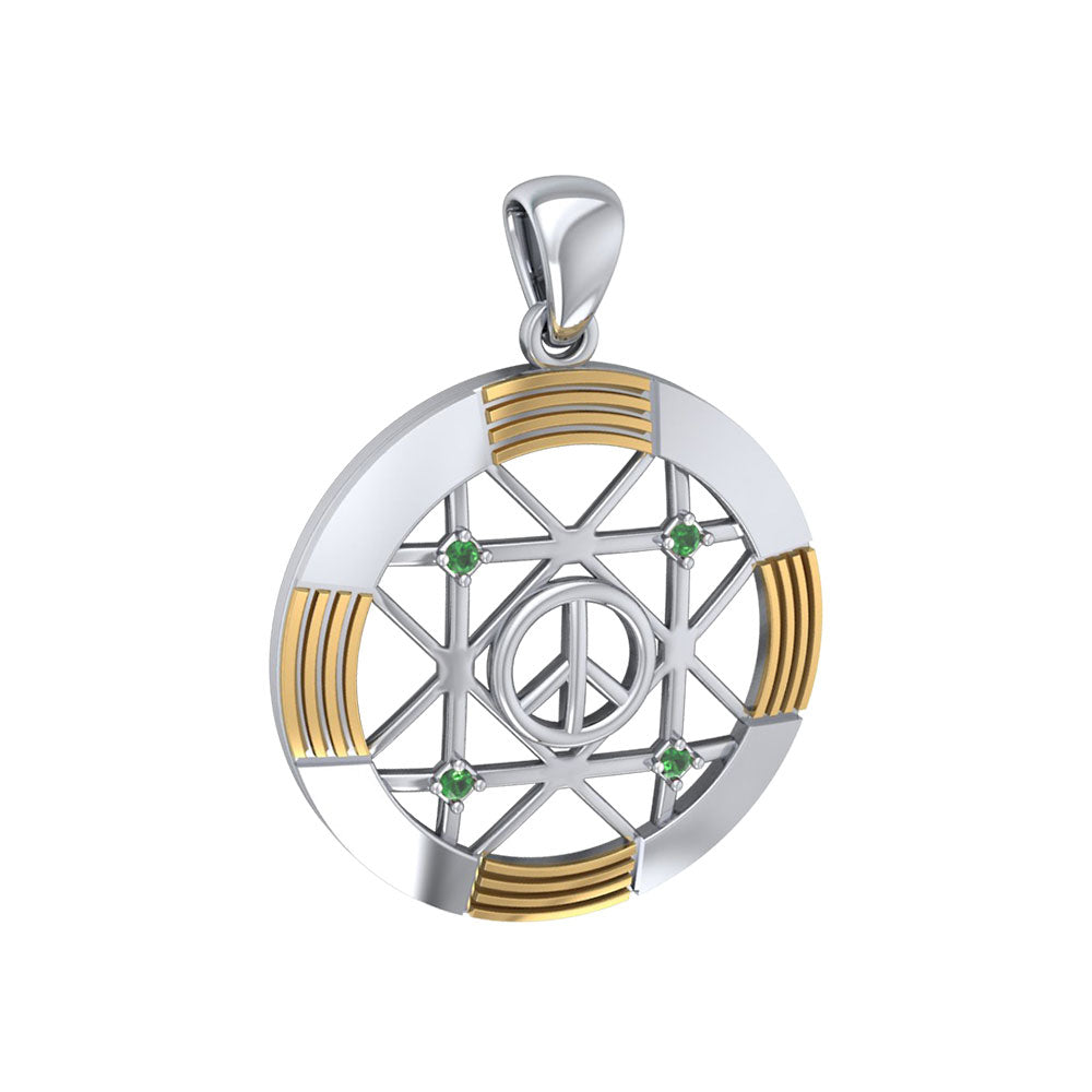 Peace Centralization Sterling Silver Pendant Jewelry with 14K Gold Vermeil and Gemstones MPD5143