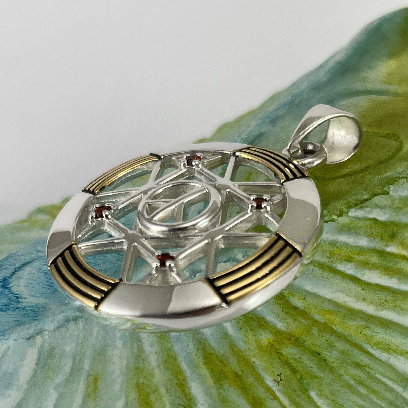 Peace Centralization Sterling Silver Pendant Jewelry with 14K Gold Vermeil and Gemstones MPD5143