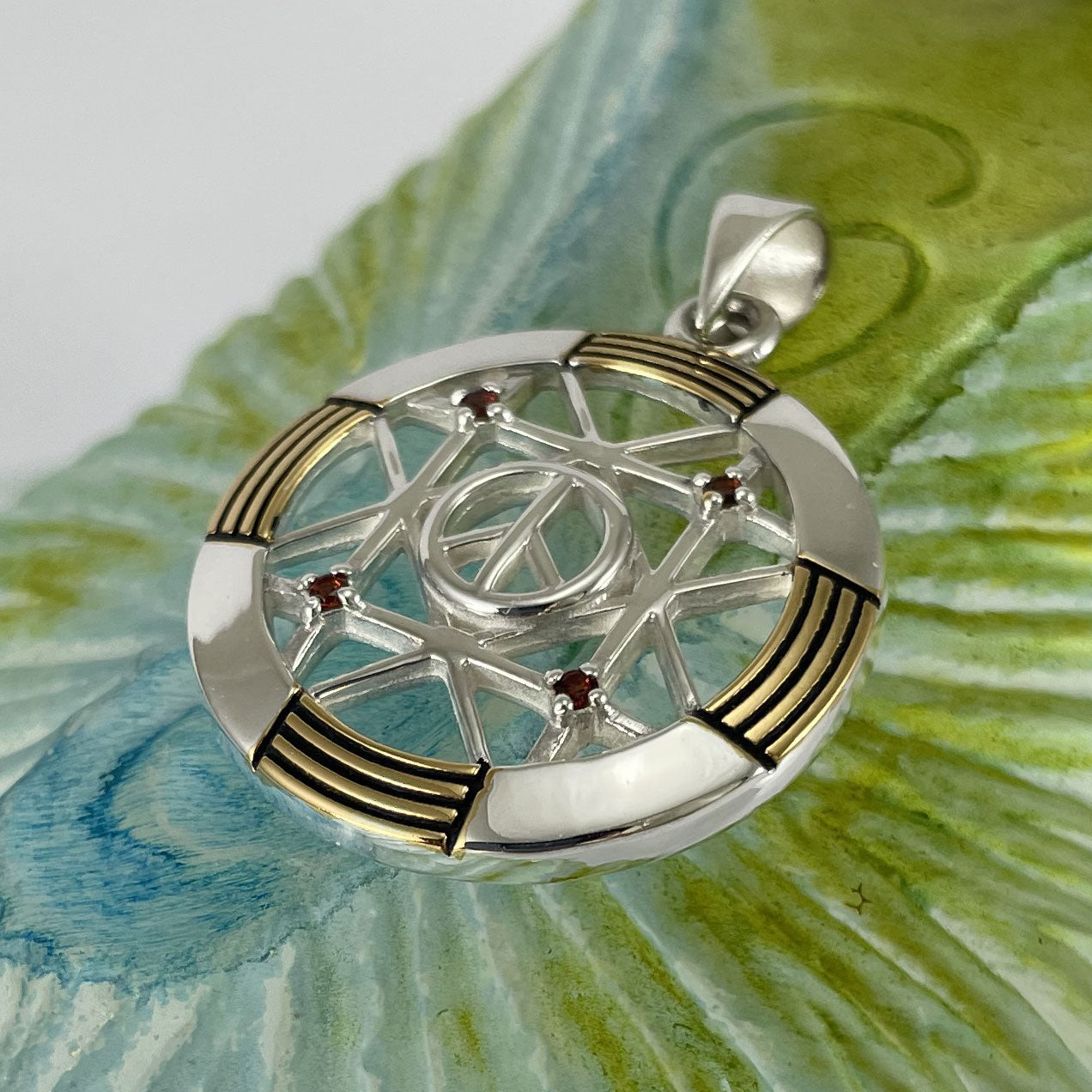 Peace Centralization Sterling Silver Pendant Jewelry with 14K Gold Vermeil and Gemstones MPD5143