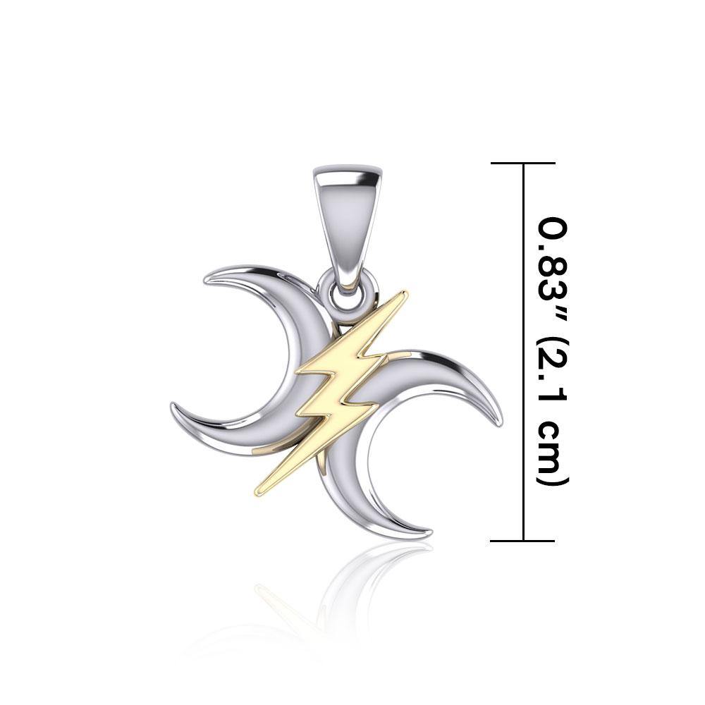 The Diagonal Power Moon Silver and Gold Pendant MPD5259 - Jewelry