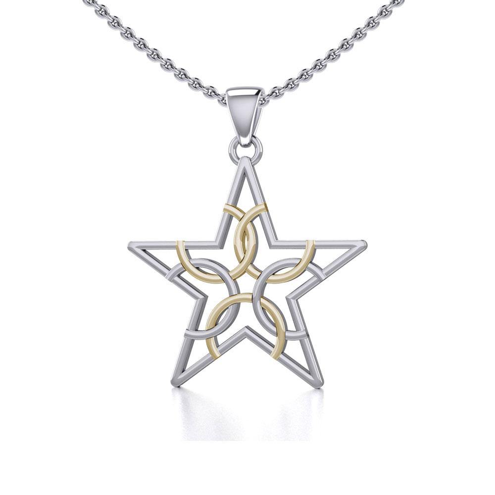 The Fifth Circle with Star Silver and Gold Pendant MPD5264 - Jewelry
