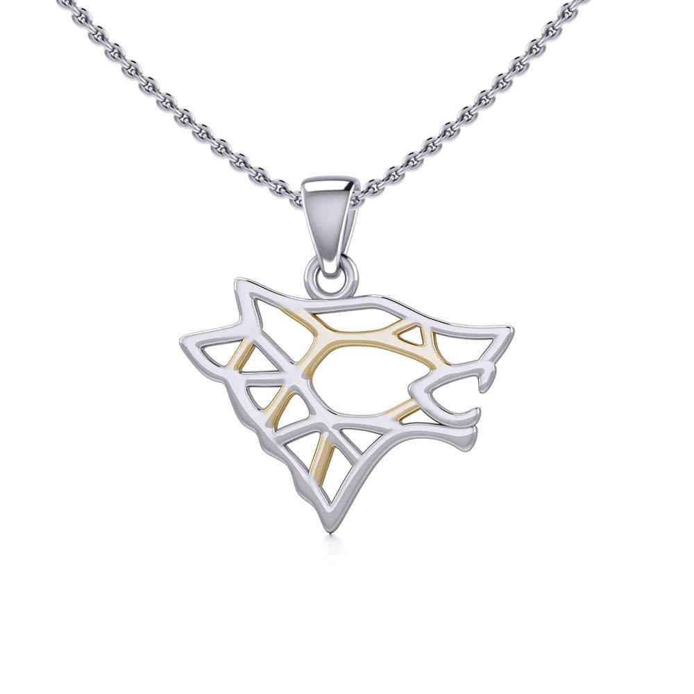 Geometric Wolf Silver and Gold Pendant MPD5270 - Jewelry
