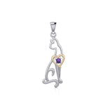 Lovely Heart Cat Silver and Gold Pendant with Gem MPD5273 - Jewelry