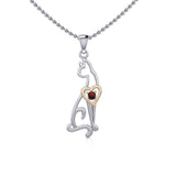 Lovely Heart Cat Silver and Gold Pendant with Gem MPD5273 - Jewelry