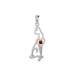 Lovely Heart Cat Silver and Gold Pendant with Gem MPD5273 - Jewelry