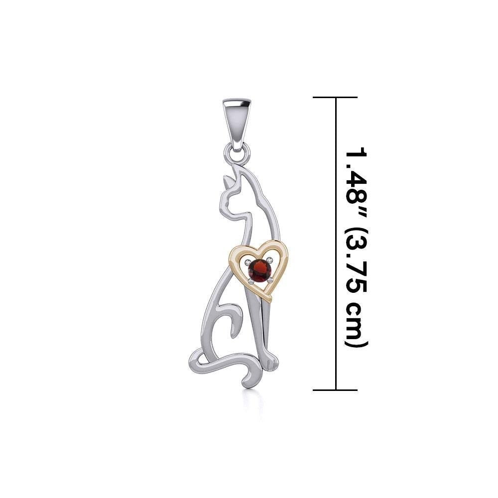 Lovely Heart Cat Silver and Gold Pendant with Gem MPD5273 - Jewelry