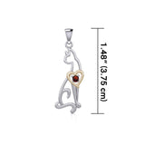 Lovely Heart Cat Silver and Gold Pendant with Gem MPD5273 - Jewelry