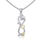 Infinity Cat with Heart and Celtic Trinity Knot Silver and Gold Pendant MPD5279 - Jewelry