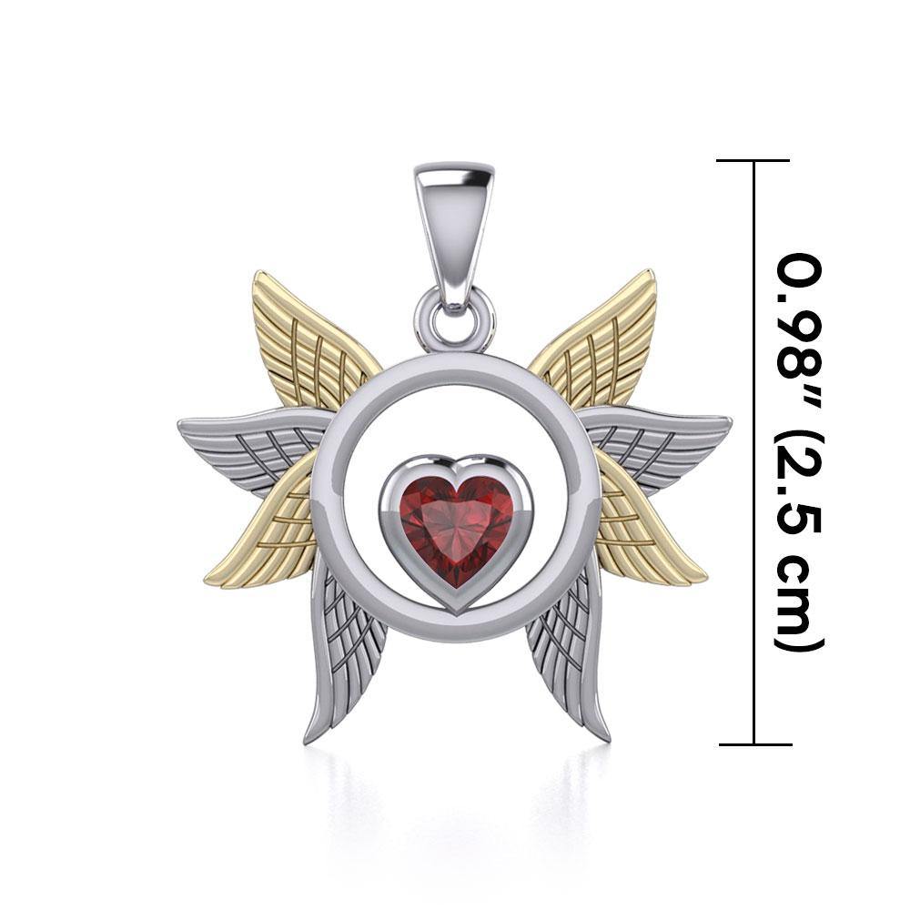 Spreading Angel Wings Silver and 14K Gold Plate Pendant with Gemstone MPD5289 - Jewelry