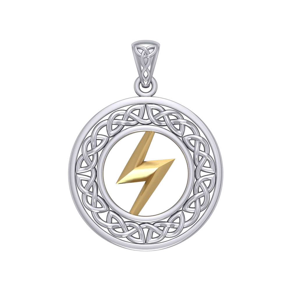 Zeus God Lightning Bolt with Celtic Knot Silver and Gold Pendant MPD5899