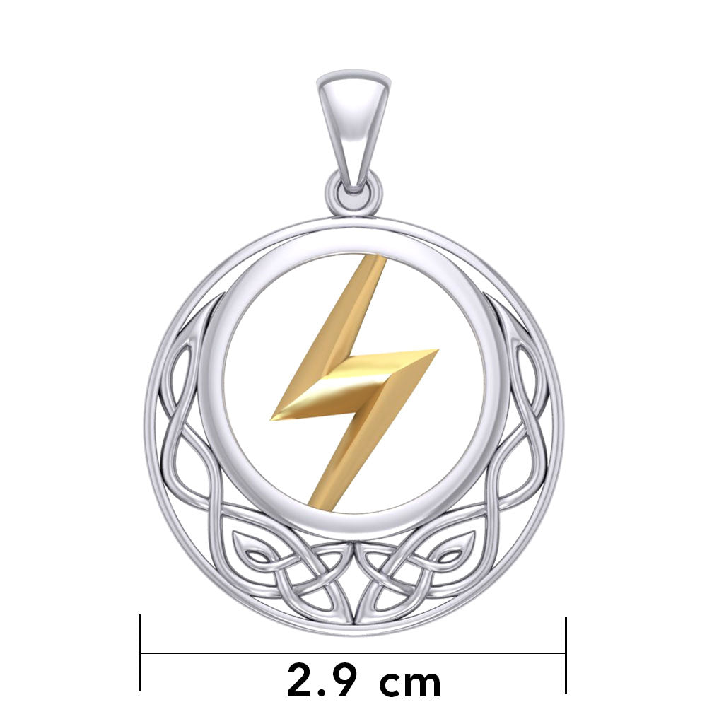 Zeus God Lightning Bolt with Celtic Knot Silver and Gold Pendant MPD5901