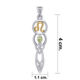 Celtic Goddess Leo Astrology Zodiac Sign Silver and Gold Accents Pendant with Peridot MPD5939