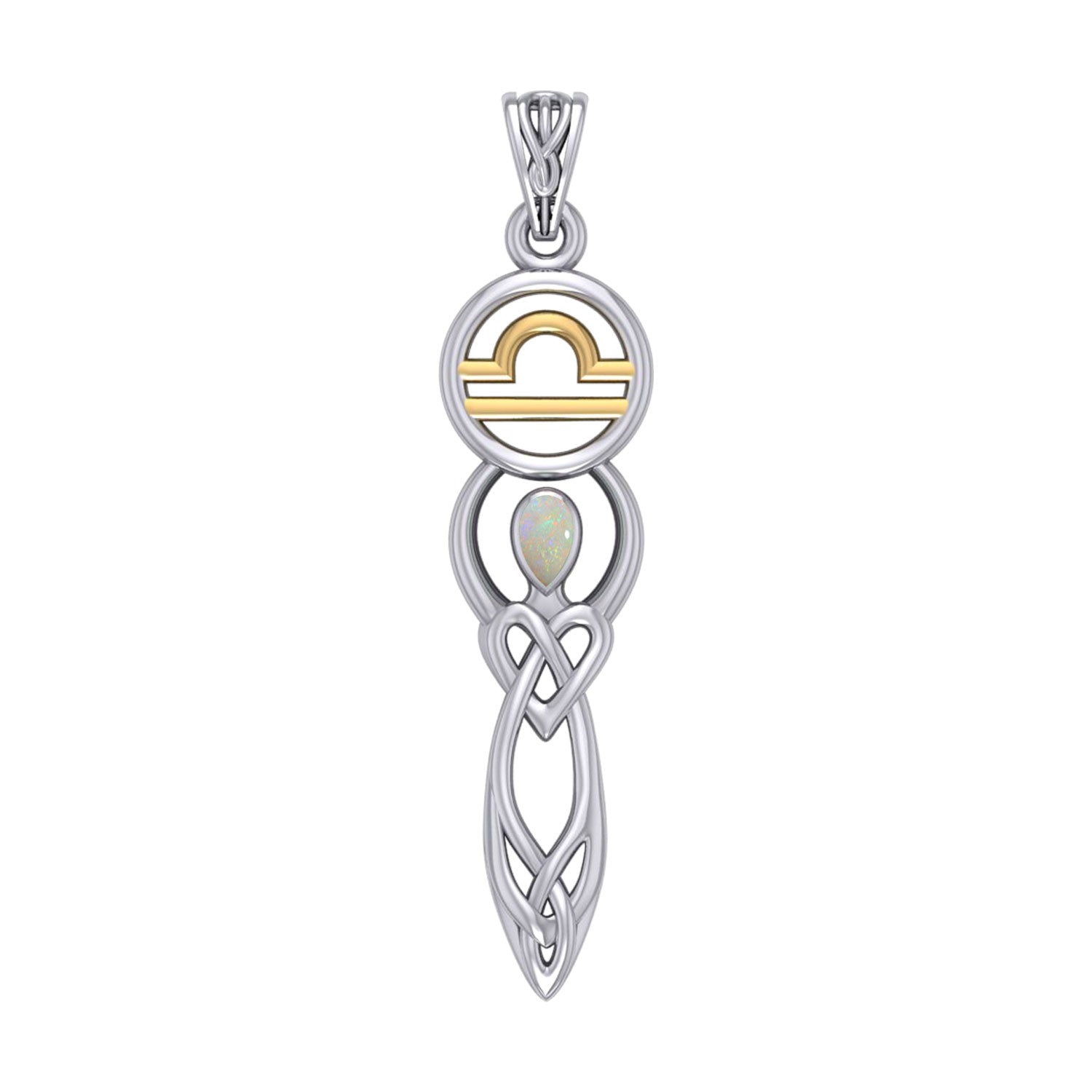 Celtic Goddess Libra Astrology Zodiac Sign Silver and Gold Accents Pendant with Opal MPD5941