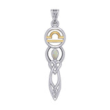 Celtic Goddess Libra Astrology Zodiac Sign Silver and Gold Accents Pendant with Opal MPD5941