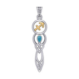 Celtic Goddess Sagittarius Astrology Zodiac Sign Silver and Gold Accents Pendant with Turquoise MPD5943
