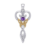 Celtic Infinity Goddess with Birthstone Silver and Gold Accents Pendant MPD5960