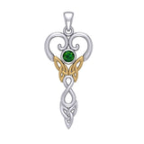 Celtic Infinity Goddess with Birthstone Silver and Gold Accents Pendant MPD5960