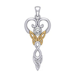 Celtic Infinity Goddess with Birthstone Silver and Gold Accents Pendant MPD5960