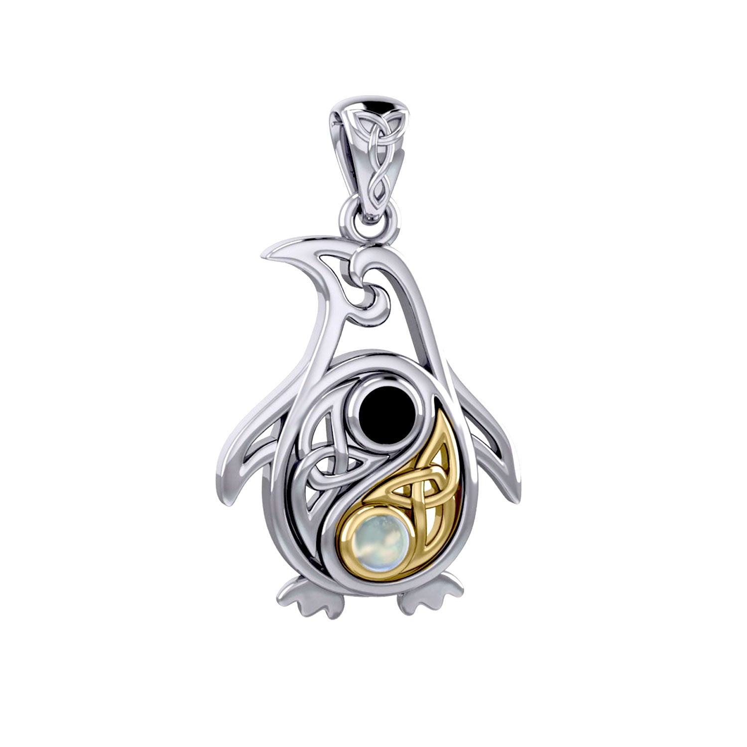 Celtic Yin Yang Spirit of The Antarctic Penguin Silver and Gold Accent Pendant with Gem MPD6014