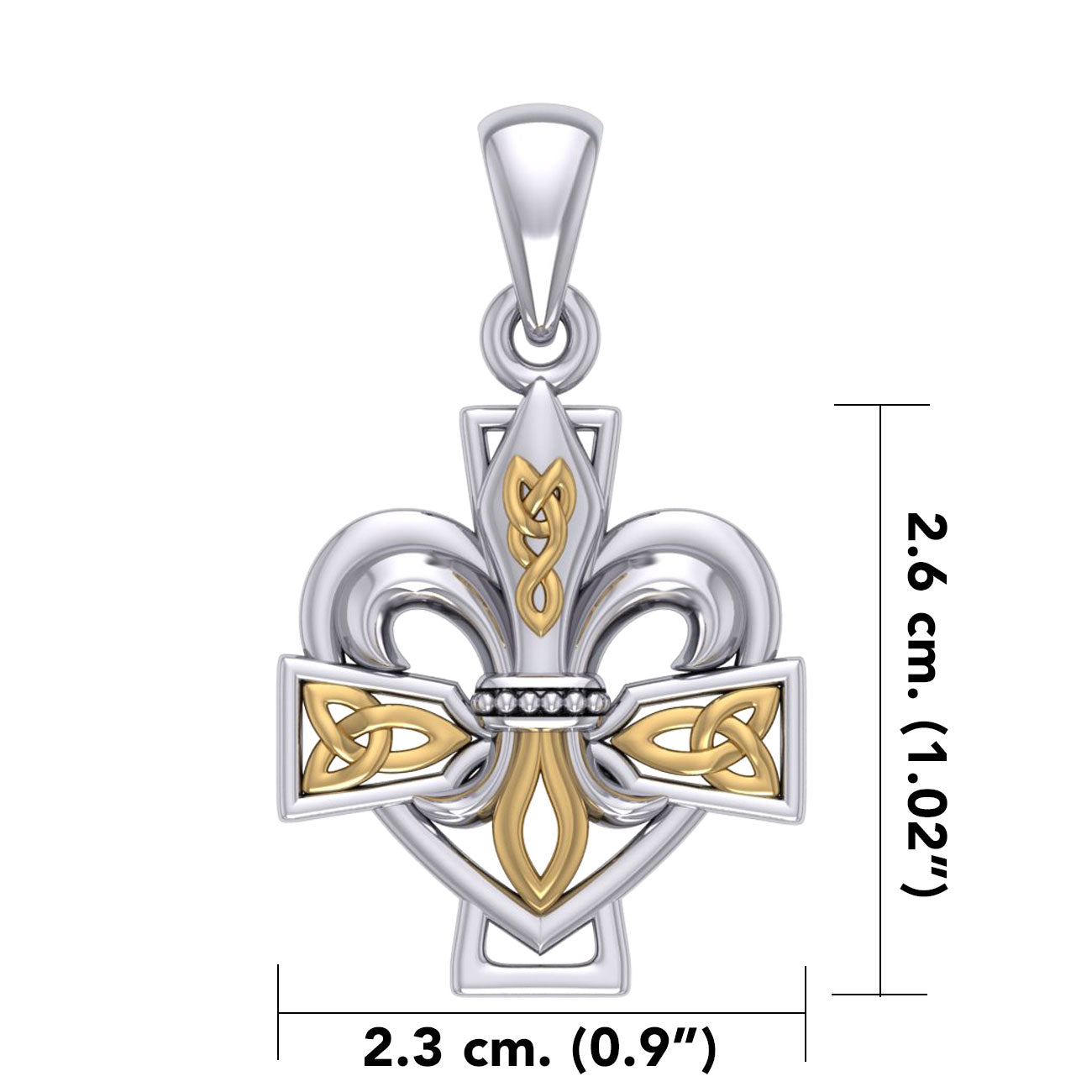 A powerful combination of Celtic elements ~ Fleur-de-Lis and Celtic Cross Silver and 14K Gold Accent Pendant MPD6068
