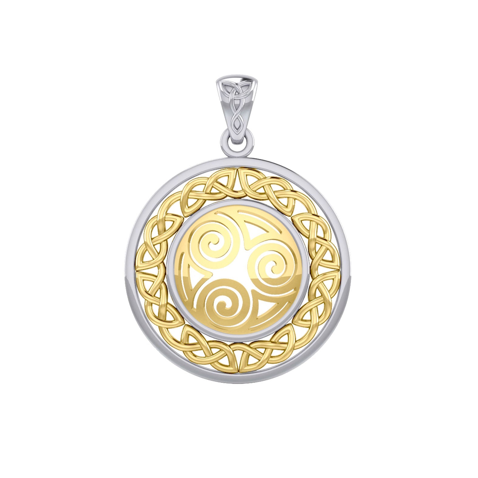 Celtic Knot Triskelion Spiral Silver with Gold Accent Pendant MPD727