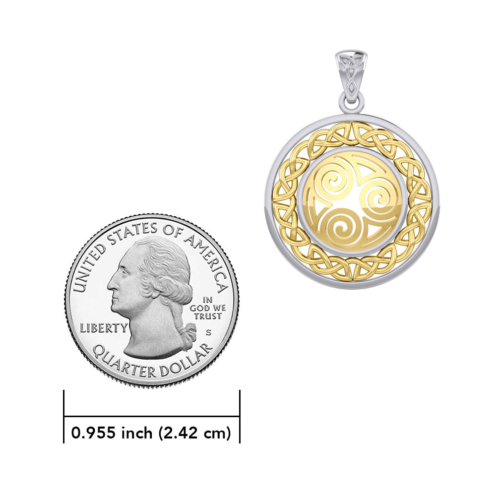 Celtic Knot Triskelion Spiral Silver with Gold Accent Pendant MPD727
