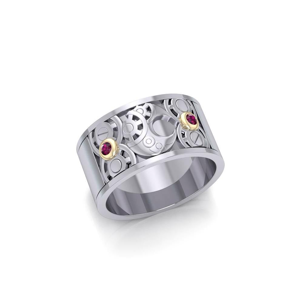 Moon Steampunk Sterling Silver Ring and Gold MRI1264 - Jewelry