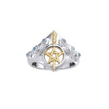 Broomstick & Pentacle Silver and 18K Gold Accent Ring MRI343