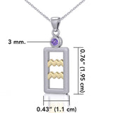 Aquarius Zodiac Sign Silver and Gold Pendant with Amethyst and Chain Jewelry Set MSE782 - Jewelry