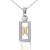 Gemini Zodiac Sign Silver and Gold Pendant with Mother of Pearl and Chain Jewelry Set MSE786