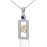 Virgo Zodiac Sign Silver and Gold Pendant with Created Sapphire and Chain Jewelry Set MSE789 - Jewelry