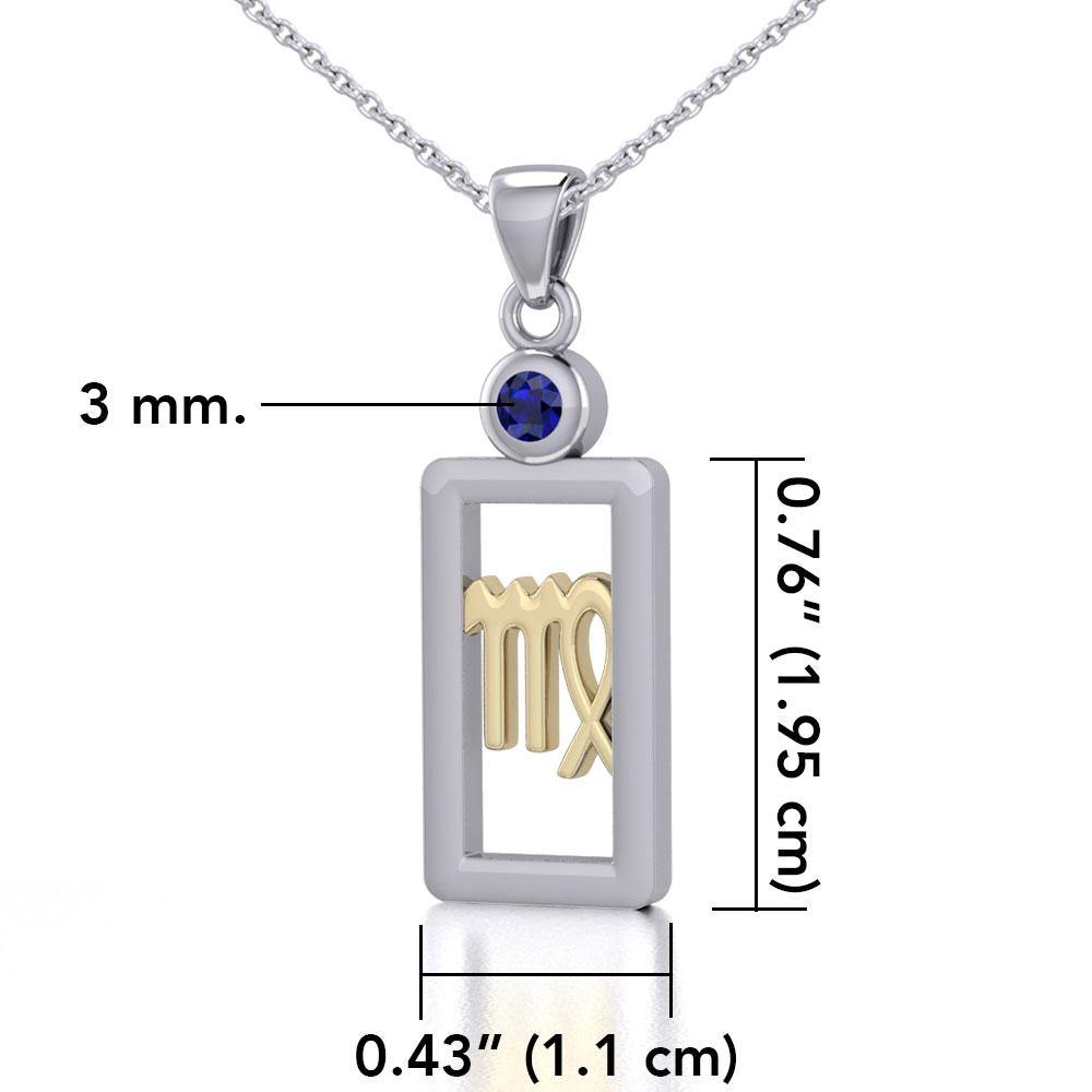 Virgo Zodiac Sign Silver and Gold Pendant with Created Sapphire and Chain Jewelry Set MSE789 - Jewelry