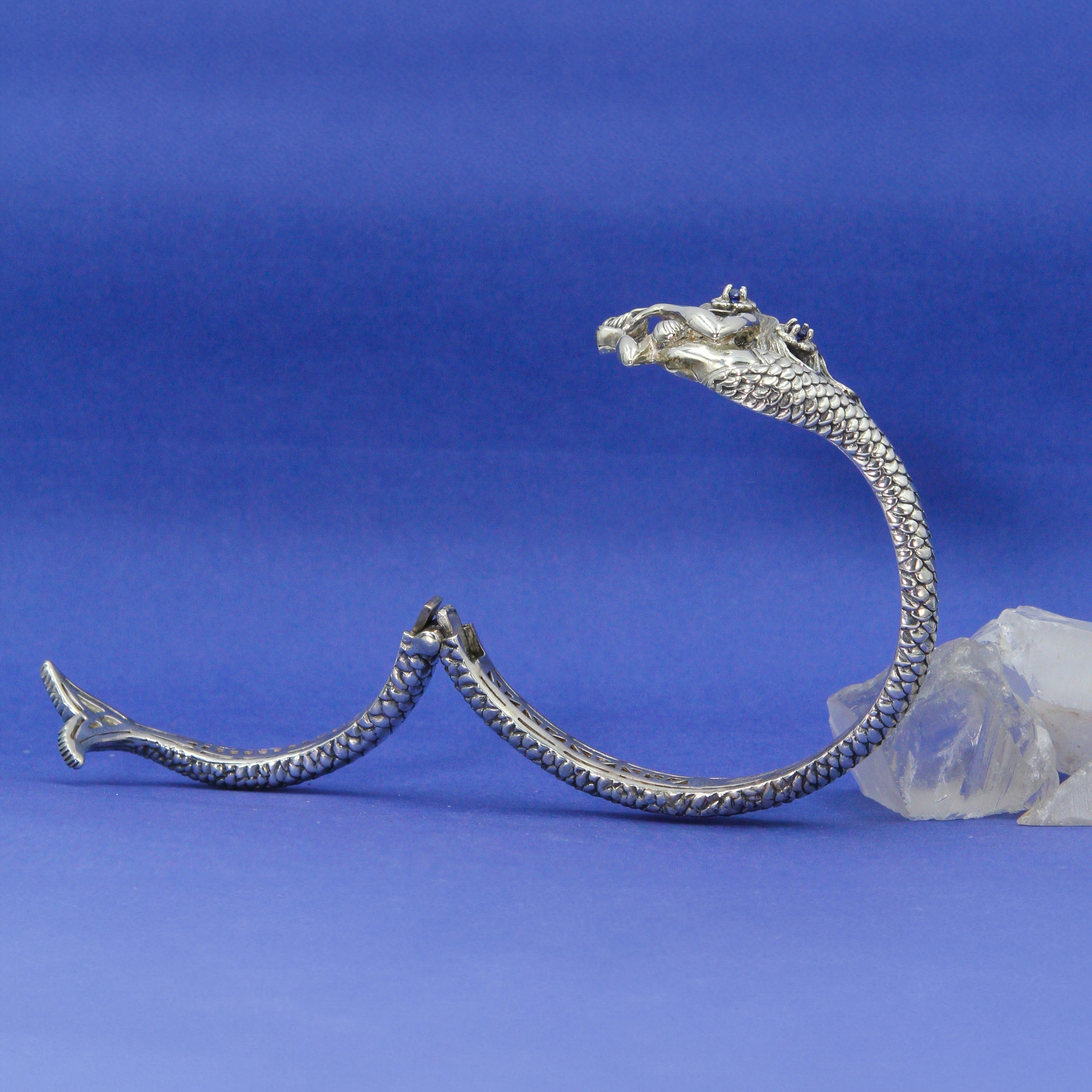 She hold the mystic ~ Sea Mermaid Sterling Silver Cuff Bracelet with Gemstone TBA189