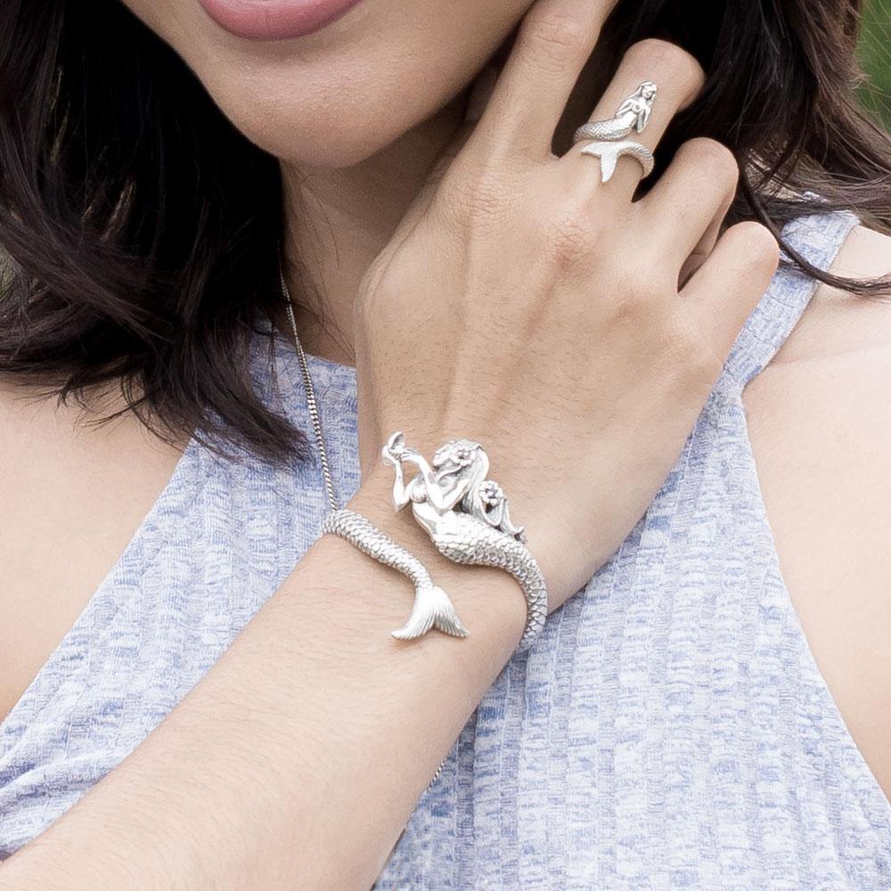 She hold the mystic ~ Sea Mermaid Sterling Silver Cuff Bracelet with Gemstone TBA189 - Wholesale Jewelry