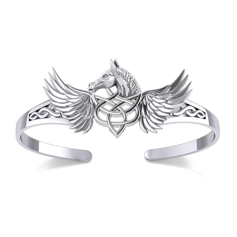 Celtic Pegasus Horse with Wing Silver Cuff Bracelet TBA276 - Jewelry
