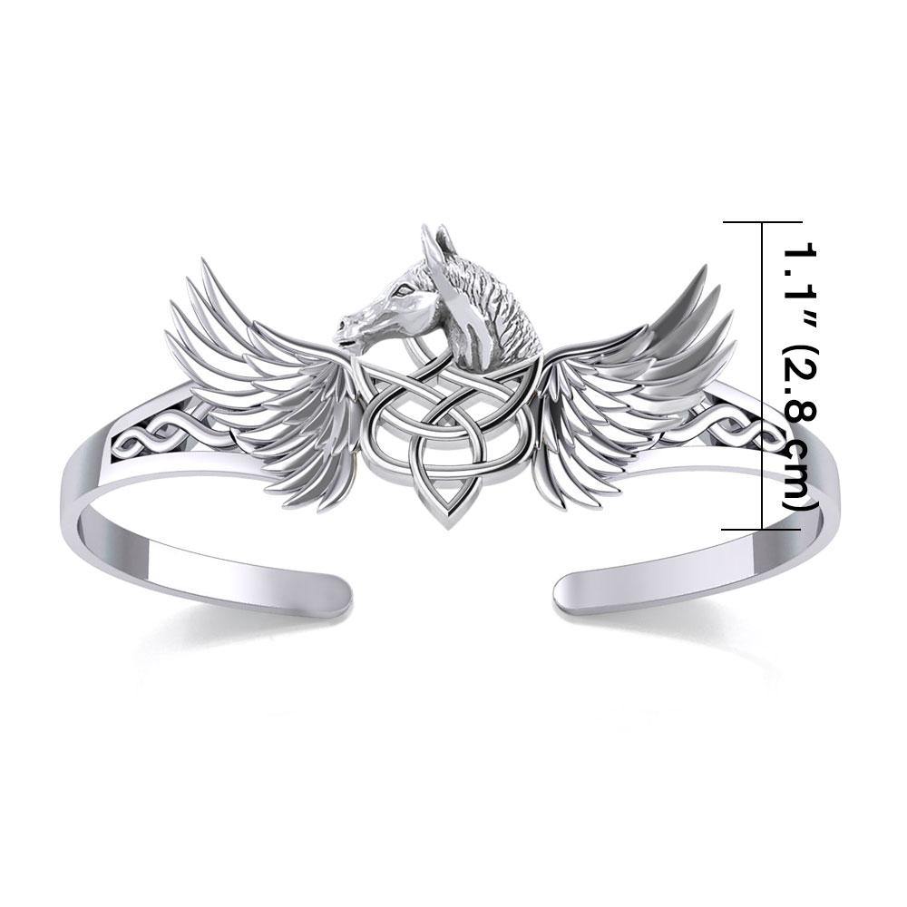 Celtic Pegasus Horse with Wing Silver Cuff Bracelet TBA276 - Jewelry