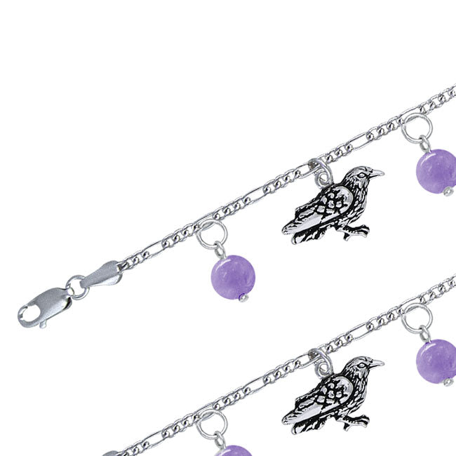 Silver Raven Bracelet with Gemstone Beads TBL044 - Magicksymbols