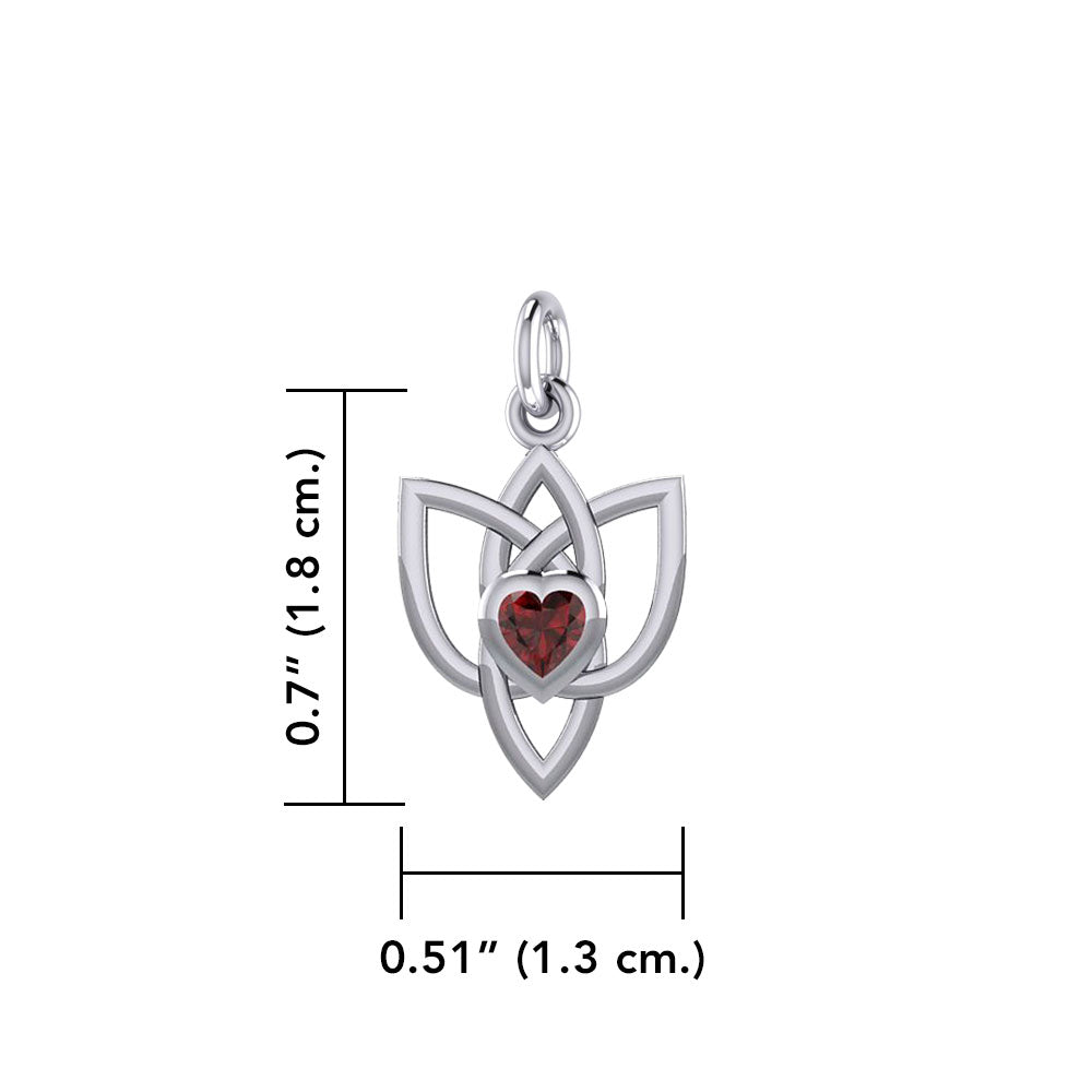 Celtic Knotwork Silver Charm with Heart Gemstone TCM698
