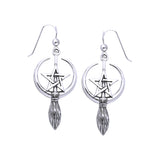 Crescent Moon Broom Pentagram Earrings