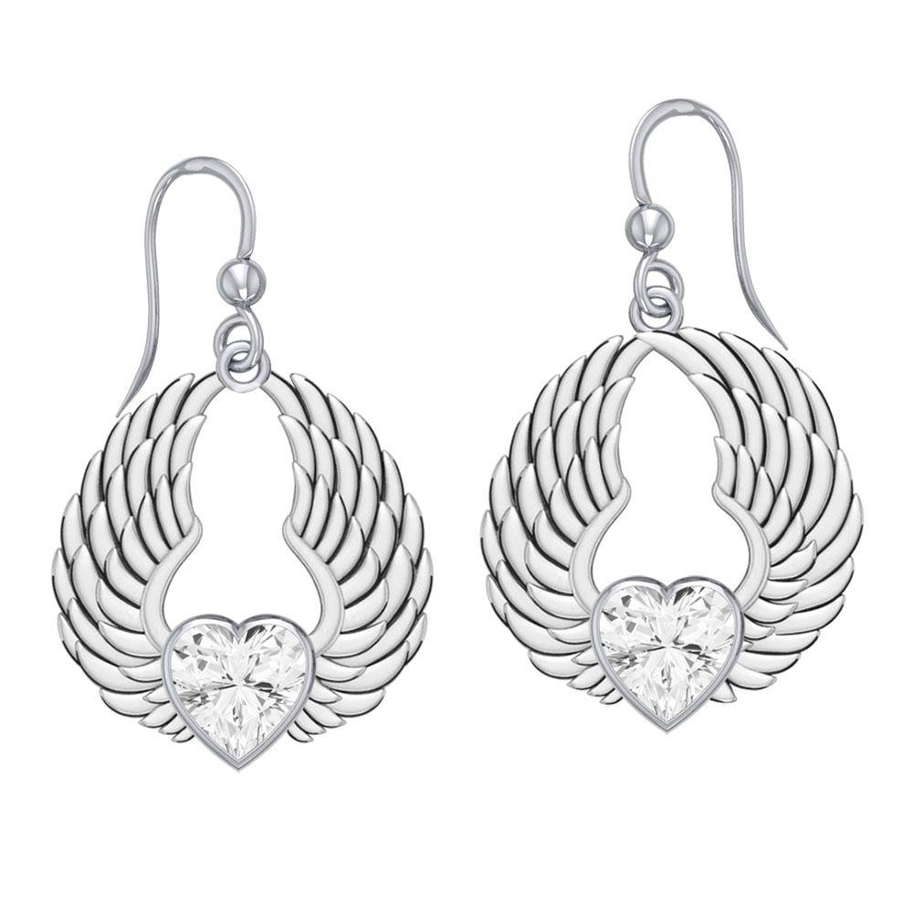 Gemstone Heart and Angel Wings Silver Earrings TER1742 - Jewelry
