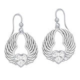 Gemstone Heart and Angel Wings Silver Earrings TER1742