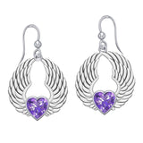 Gemstone Heart and Angel Wings Silver Earrings TER1742 - Jewelry