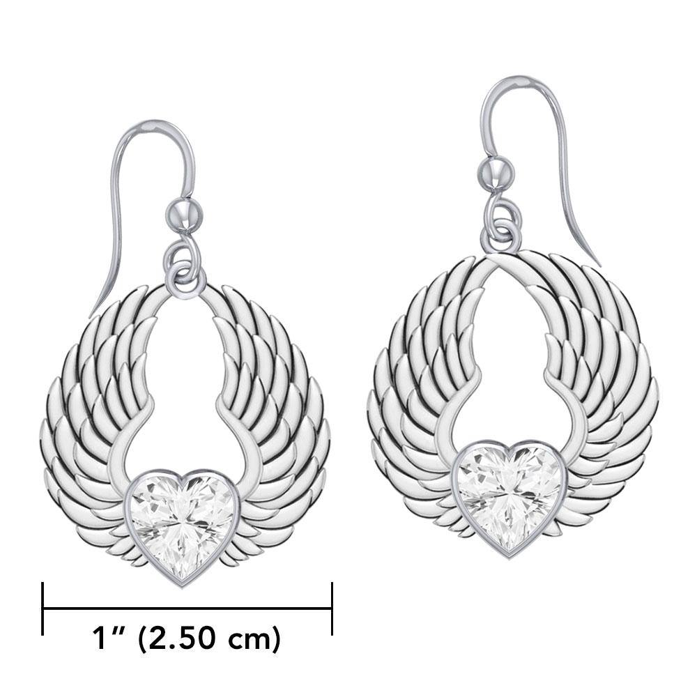Gemstone Heart and Angel Wings Silver Earrings TER1742 - Jewelry